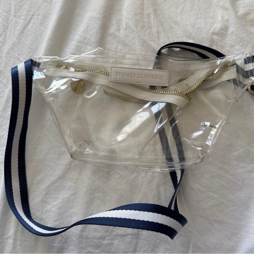 Stoney Clover Lane Clear Crossbody Bag with Navy and White Strap